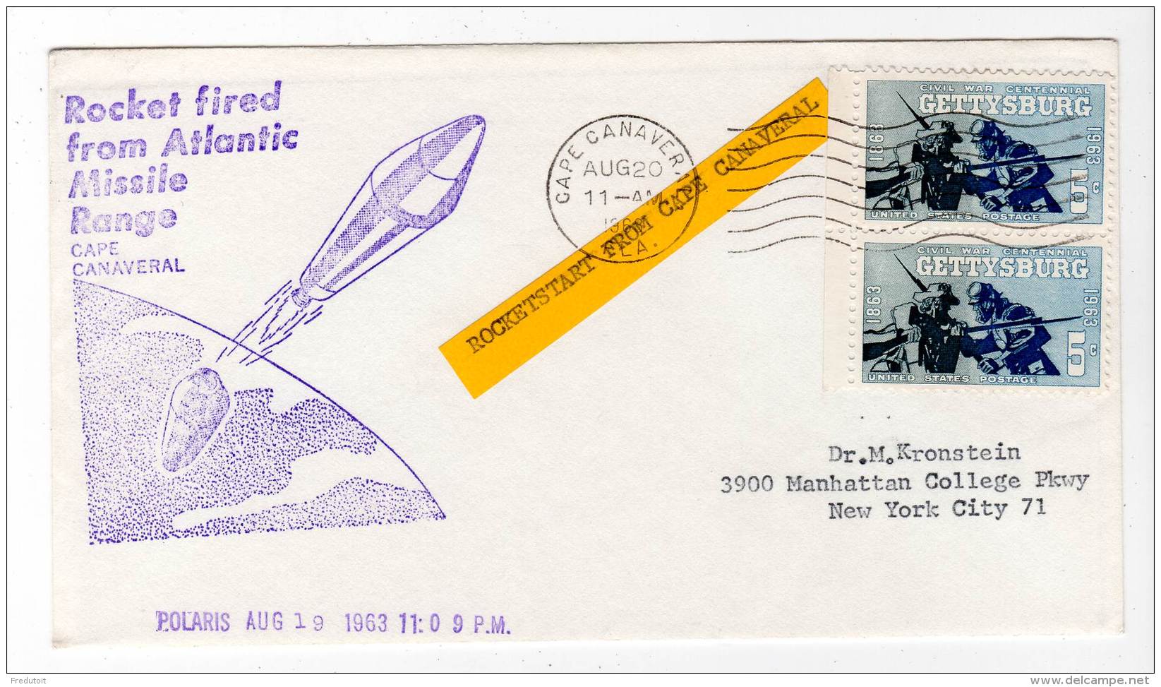 LETTRE  ESPACE - CAPE CANAVERAL 20/08/1963 - POLARIS - América Del Norte