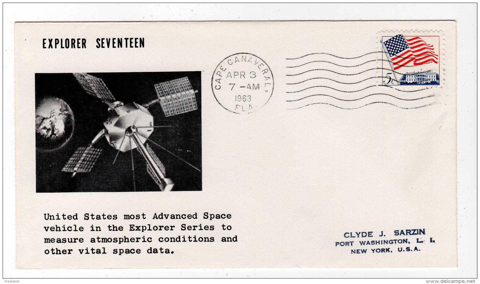 LETTRE  ESPACE - CAPE CANAVERAL  03/04/1963 - EXPLORER 17 - North  America