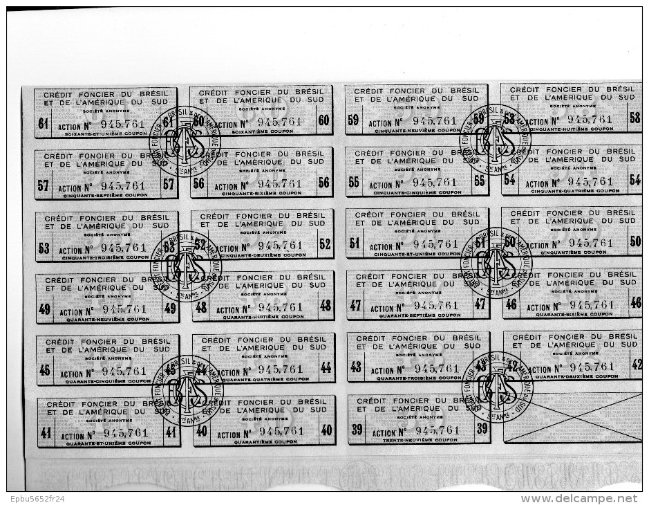 Action De 125 Francs Au Porteur Crédit Foncier Du Brésil Et De L'Amérique Du Sud  - 23  Coupons - Banque & Assurance