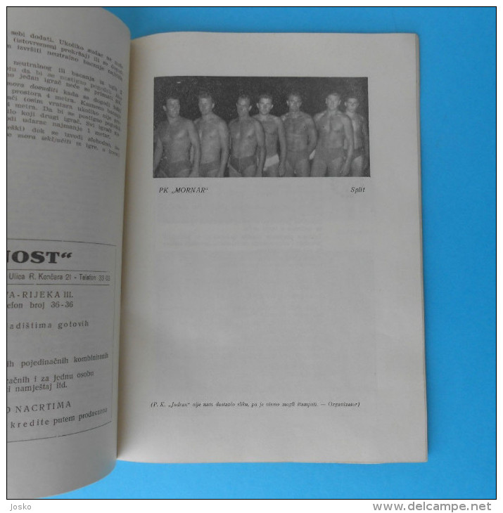 YUGOSLAVIA WATER POLO CHAMPIONSHIP 1954. Rijeka Croatia - offic. old programme waterpolo wasserball pallanuoto programm