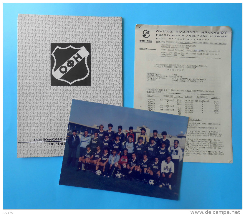 OFI Crete FC - Greece Football Soccer Club ... Vintage Lot ... Folder & Large Photo & Documents * Fussball Calcio Grece - Habillement, Souvenirs & Autres