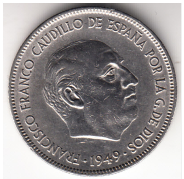 ESPAÑA 1949 .5 Pts. PRIMER "DURO" DE FRANCO.ESTRELLAS 19-50. EBC. CN4256BIS - 5 Pesetas