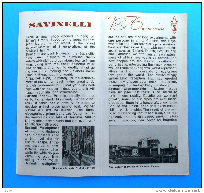 SAVINELLI PIPES - Beautifull Vintage Catalogue * Pipe Autograph Giubileo D'oro Punto Oro ... Rohr Tubo Pipa Pipe RRR - Other & Unclassified