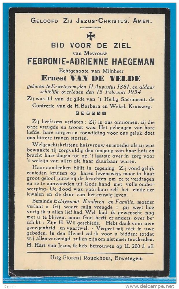 Bidprentje Van Febronie-Adrienne Haegeman - Erwetegem - 1881 - 1934 - Devotion Images
