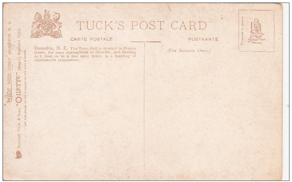 Old Tuck`s Post Card Of The Town Hall,Dunedin, Otago, New Zealand.,K26. - New Zealand