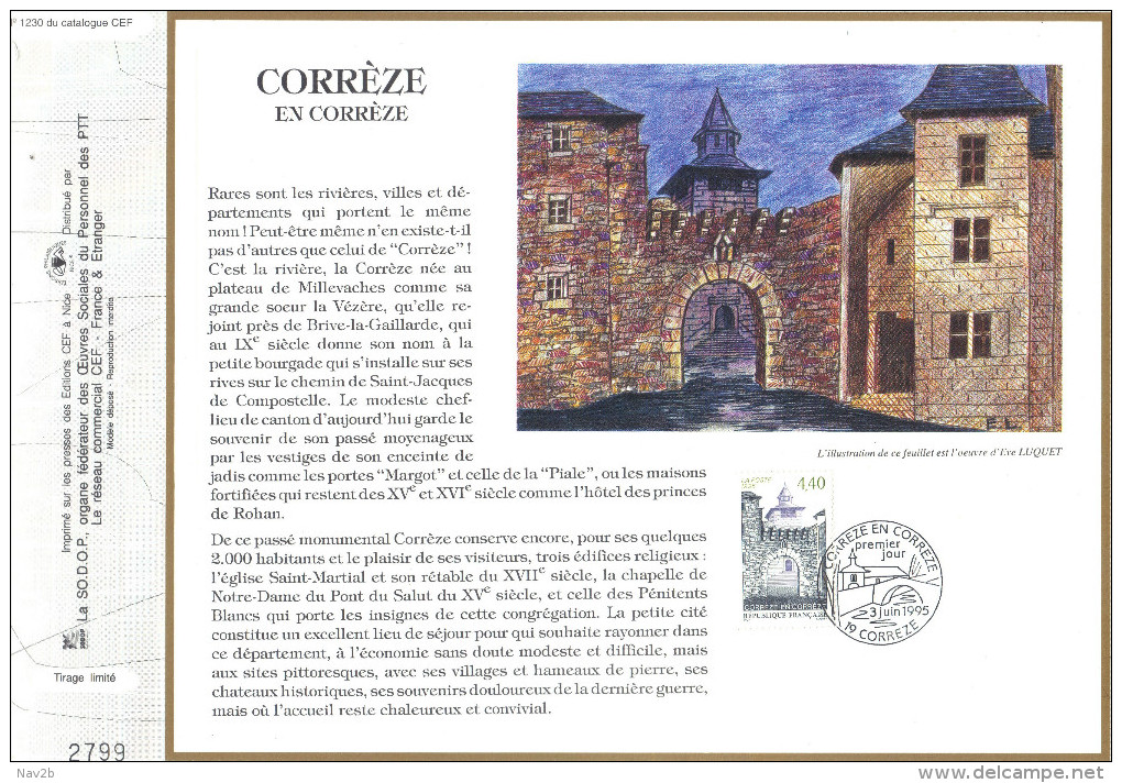 Sur Feuillet CEF , FDC  Correze ( En Correze ) 1995....Histoire...sur Le Chemin De St Jacques De Compostelle ... - 1990-1999