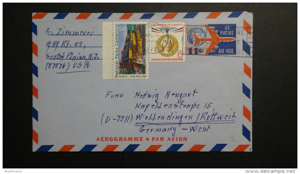 USA - 1972-08-24 - 11 Cents+14 Cents Additional Franking - Aerogramme - Postal Stationery - Used - Look Scan - 1961-80