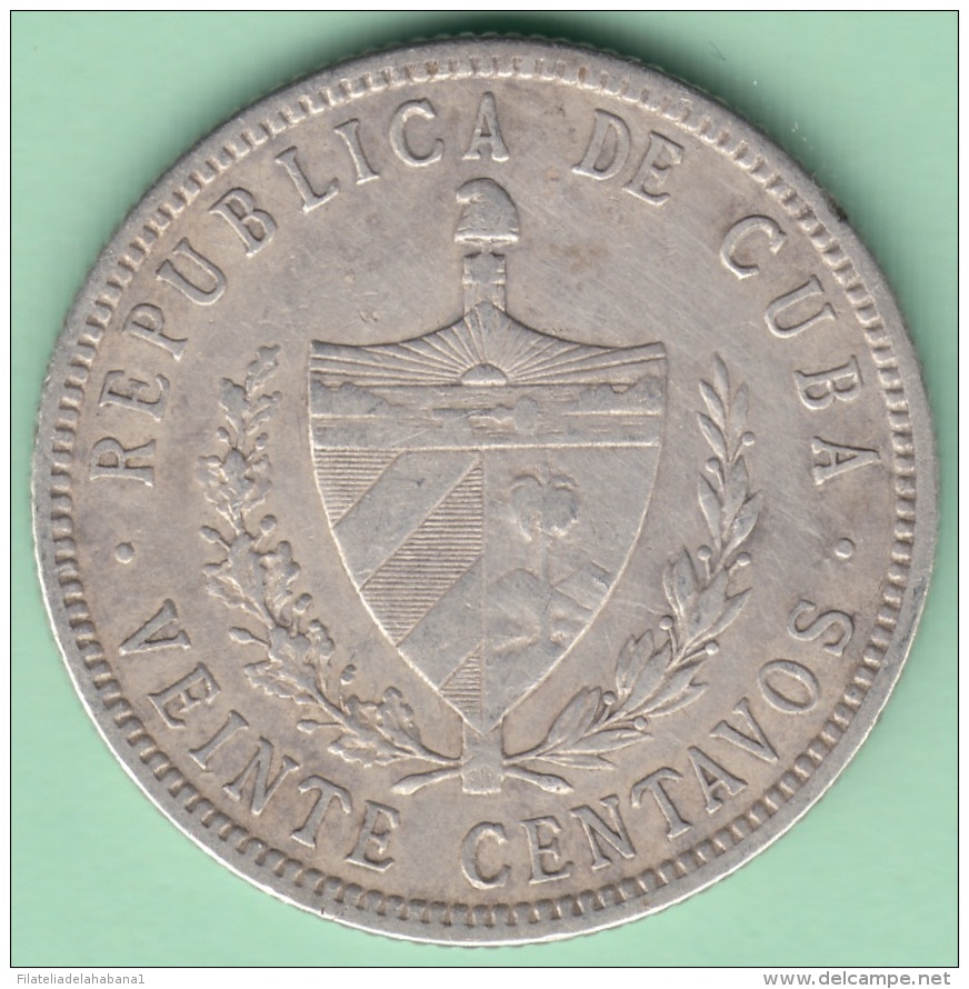 1916-MN-113 CUBA KM 13.2 SILVER 20c STAR 1916 VF. - Cuba