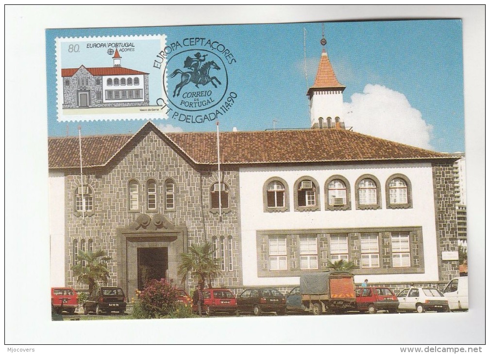1990 PORTUGAL AZORES FDC Maximum Card EUROPA  VASCO DE GAMA BUILDING Stamps Cover - Maximum Cards & Covers