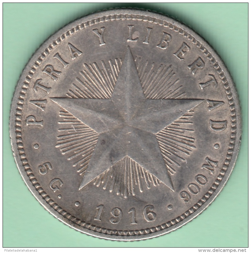 1916-MN-114 CUBA KM 13.2 SILVER 20c STAR 1916 XF PLUS. - Cuba