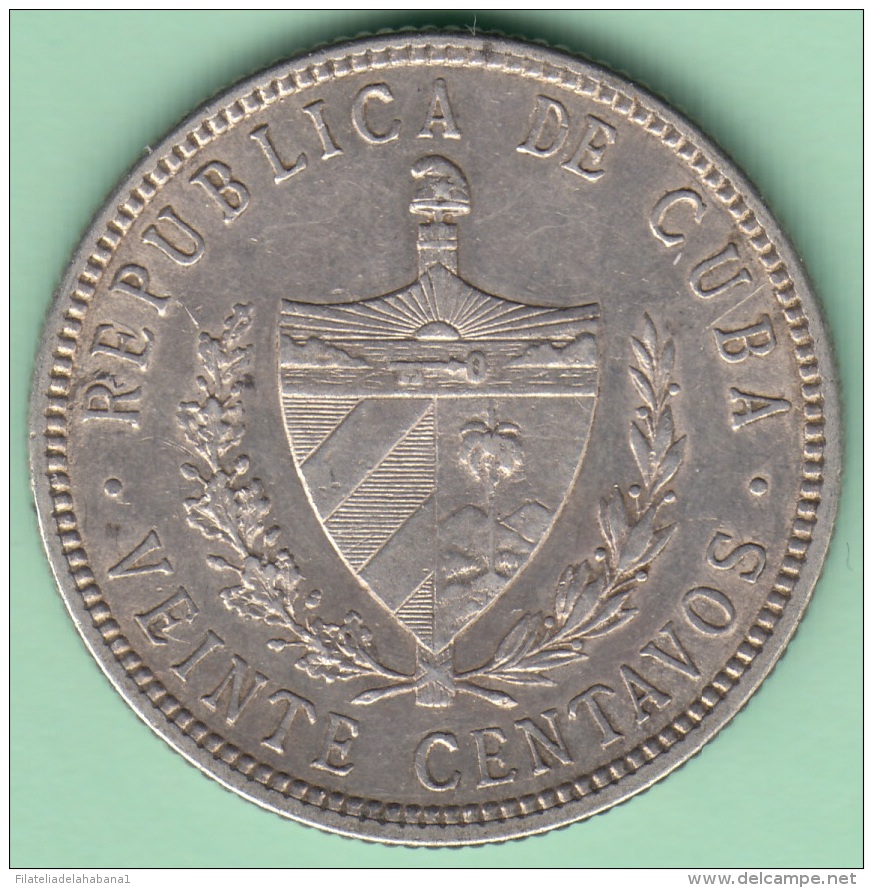 1916-MN-114 CUBA KM 13.2 SILVER 20c STAR 1916 XF PLUS. - Cuba