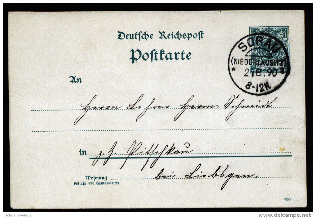 A4137) DR Karte Mit Stempel KOS Sorau 2.8.1890 - Briefe U. Dokumente