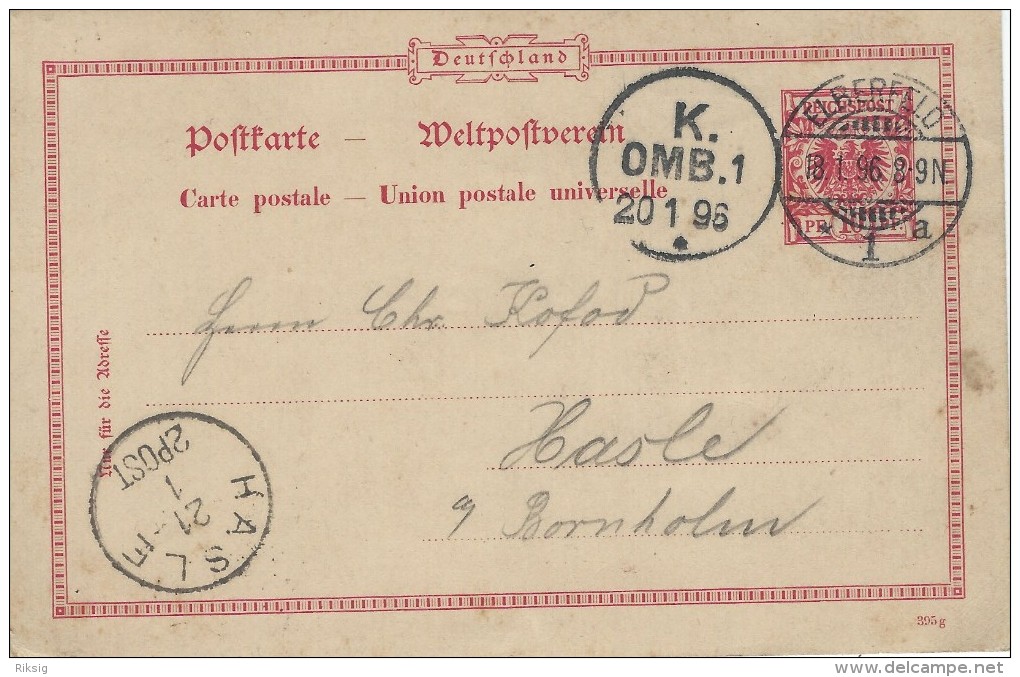 Germany - Stamped Stationery. Elberfeld To Hasle Denmark. 1896.  S-2869 - Autres & Non Classés