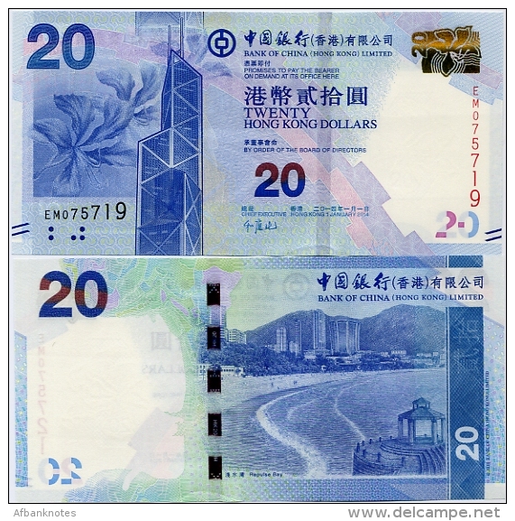 HONG KONG - BoC     20 Dollars     P-341d        1.1.2014         UNC - Hong Kong