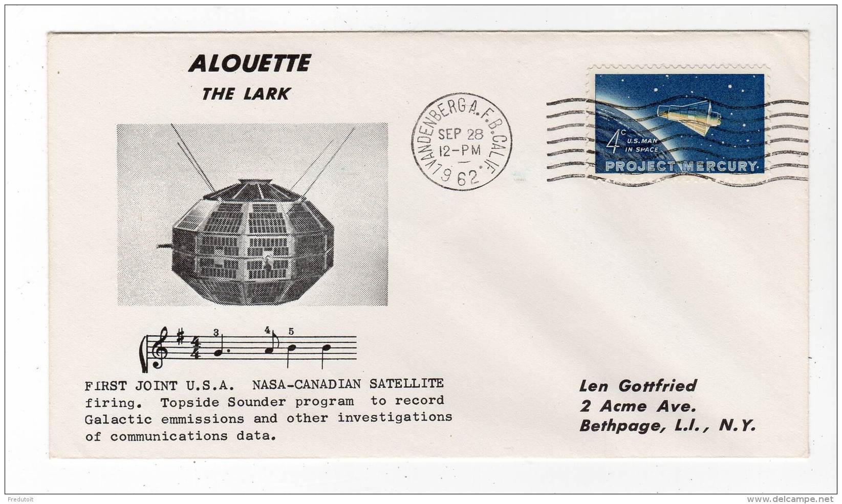 LETTRE ESPACE - VANDENBERG A.F.B    28/09/1962 - ALOUETTE - North  America