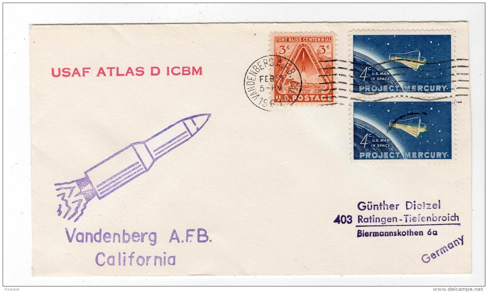 LETTRE ESPACE - VANDENBERG A.F.B    13/02/1963 - USAF ATLAS D ICBM - North  America