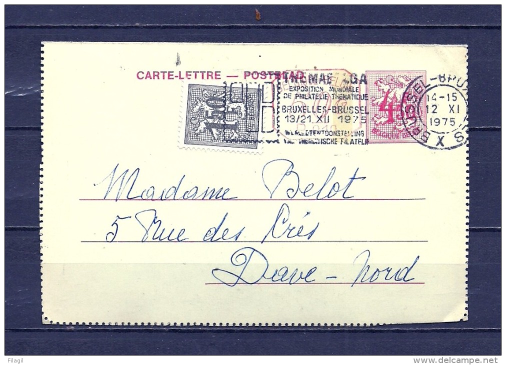 Kaart Van Brussel Naar Dave-Nord 14/12/1975 - 1977-1985 Chiffre Sur Lion