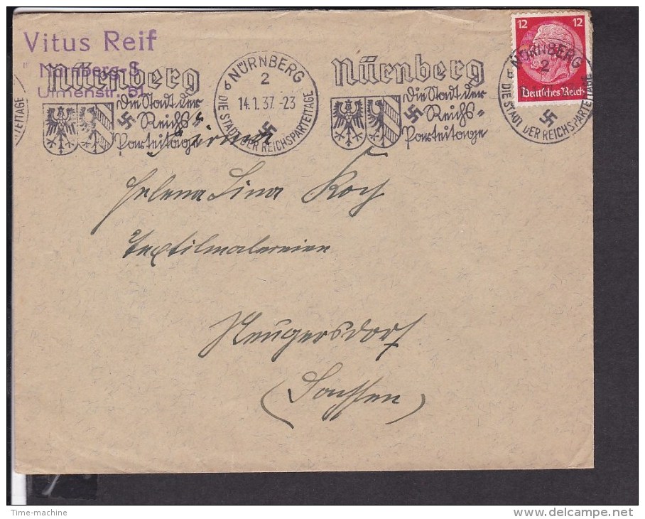 Deutsches Reich Brief Mit Stempel Nürnberg Stadt Der Reichsparteitage 1937 - Briefe U. Dokumente