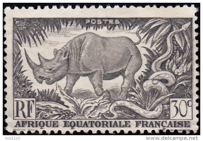 FRENCH EQUATORIAL AFRICA (A.E.F.) - Scott #167 Black Rhinoceros (*) / Mint H Stamp - Rhinocéros