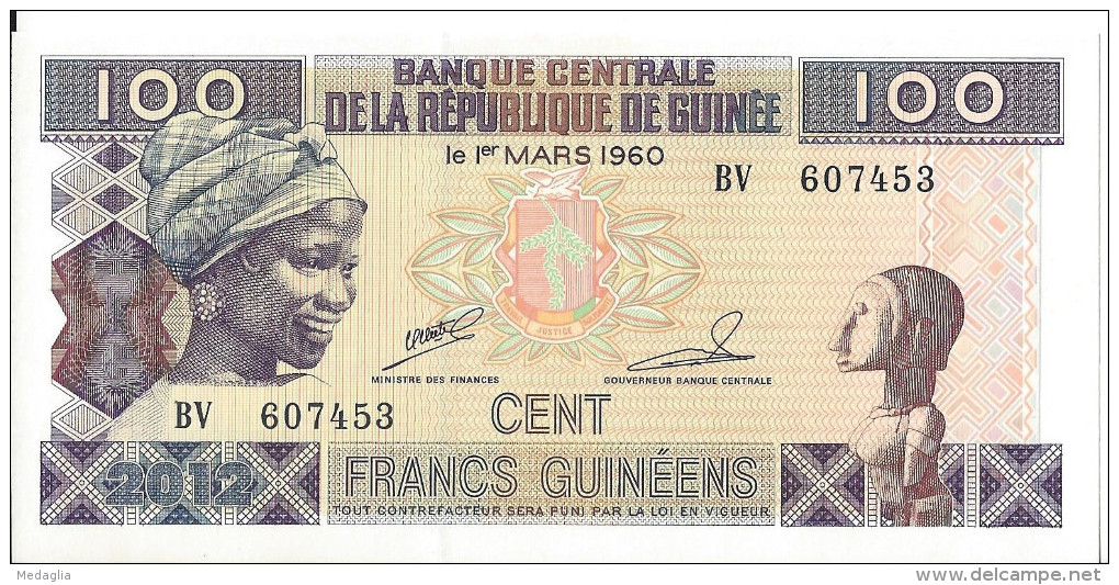 GUINEE - 100 Francs Guinéens - 2012 UNC - Guinea