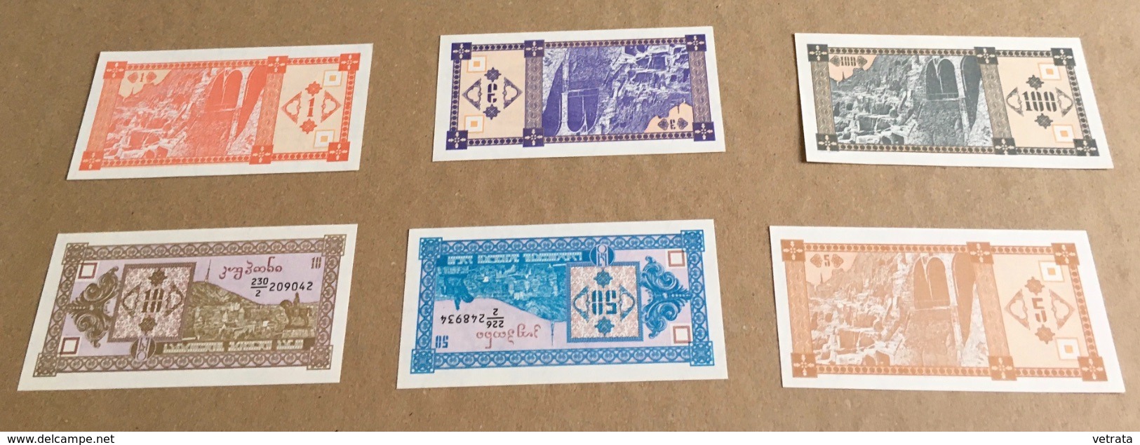 Géorgie : 6 Billets, 1/3/5/10/50 & 100 Laris Type 1993 - Géorgie