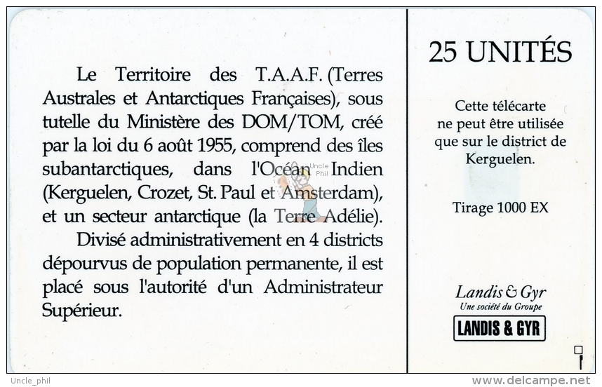 TELECARTE TAAF / FSAT PHONECARD #19940010 / N° 1 - Elephants De Mer Et Manchôts Empereurs - Cote IPCphonecards: 500€. - TAAF - Franz. Süd- Und Antarktisgebiete