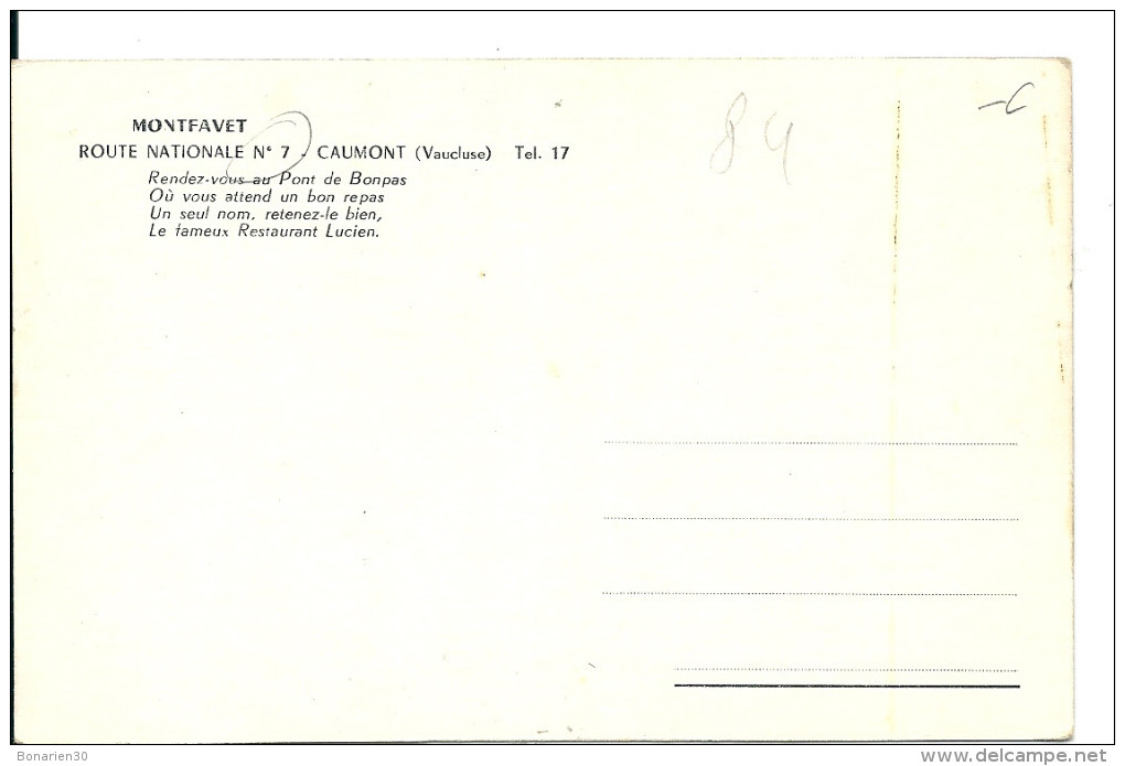 CPA 84 CAUMONT MONTFAVET NATIONALE 7 CHEZ LUCIEN PONT DE BONPAS - Caumont Sur Durance