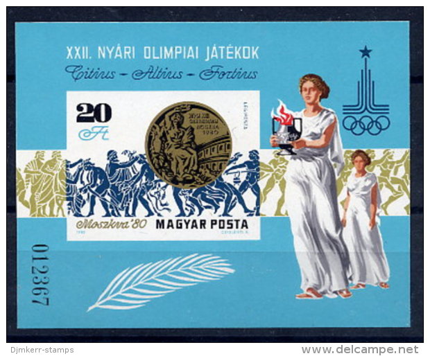 HUNGARY 1980 Olympic Medal Winners Imperforate Block MNH / **..  Michel Block 145B - Blocs-feuillets