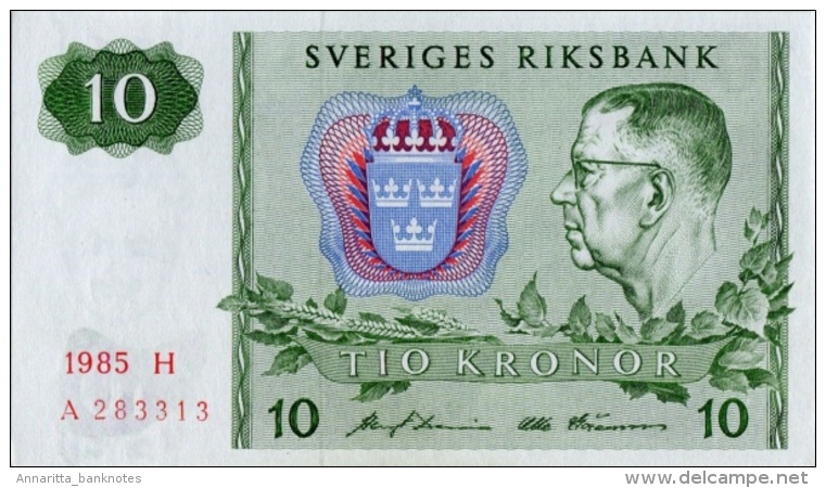 SWEDEN 10 KORONOR 1985 P-52d UNC ENGRAVED SIGN. [ SE52d1985 ] - Sweden