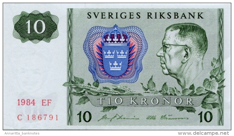 SWEDEN 10 KORONOR 1984 P-52e UNC OFFSET SIGN. [ SE52e1984 ] - Sweden