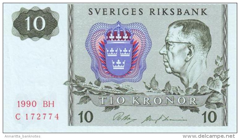 SWEDEN 10 KORONOR 1990 P-52e UNC OFFSET SIGN. [ SE52e1990 ] - Suède