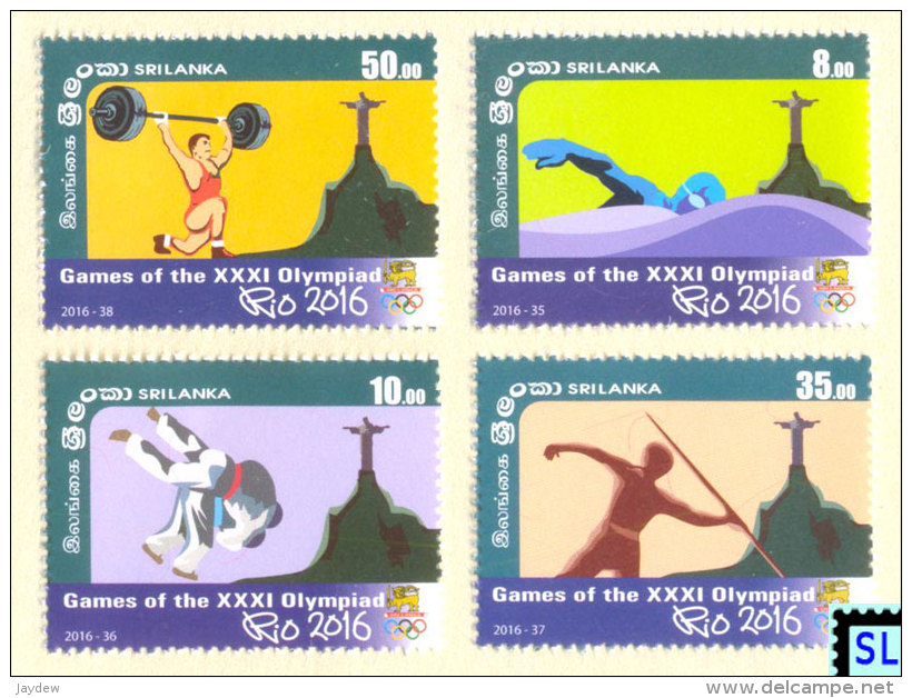 Sri Lanka Stamps, Olympic 2016, Rio Olympiad, Christ The Redeemer, Iguazu Falls, MNH - Sri Lanka (Ceylon) (1948-...)