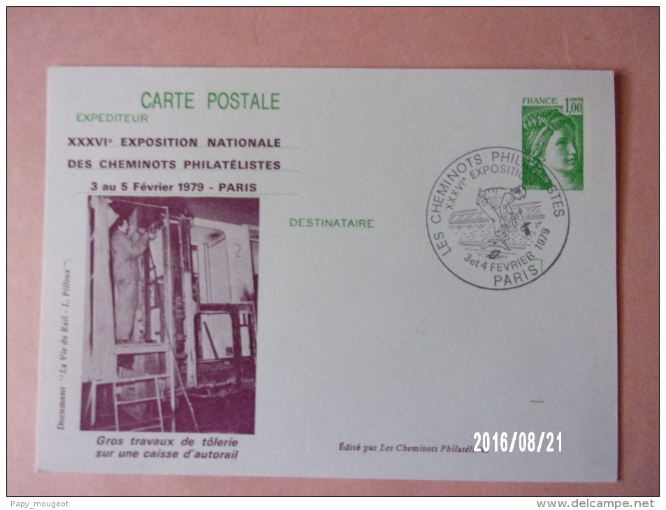 Entier Postal Repiqué N°425 CP Exposition Nationale Des Cheminots Philatélistes 3 Au 5 Février 1979 Paris - Bijgewerkte Postkaarten  (voor 1995)