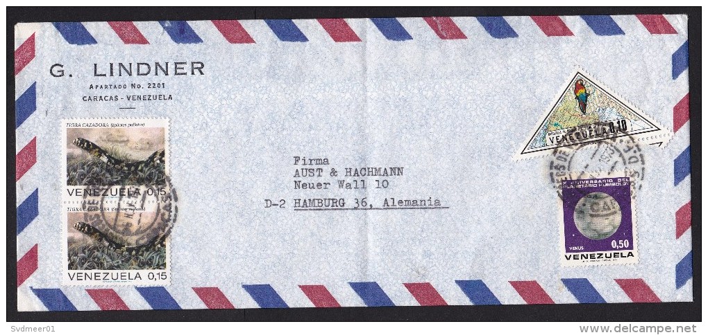 Venezuela: Airmail Cover To Germany, 1973, 4 Stamps, Snake, Humboldt, Science, Planet Venus, Triangle (minor Crease) - Venezuela