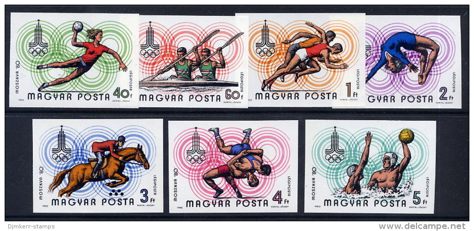 HUNGARY 1980 Moscow Olympic Games Set Imperforate  MNH / **.  Michel 3433-39B - Unused Stamps