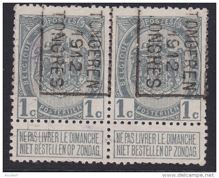 N° 81 - PREO 1870 B  TONGEREN 1912 TONGRES -  Paar /Handrol - Roulettes 1910-19