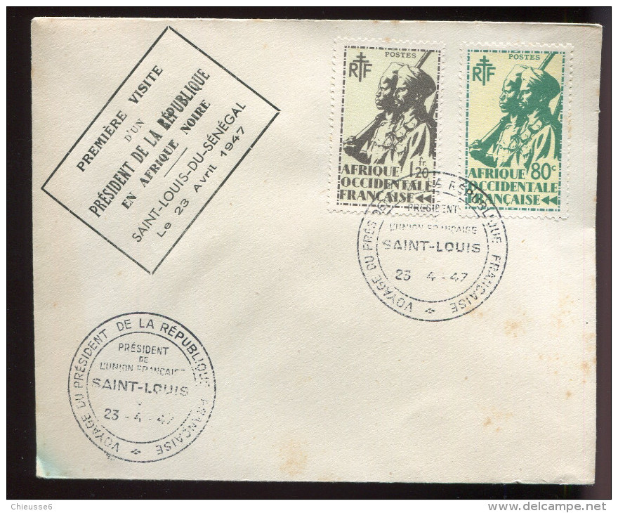 Lettre - AOF -  Première Visite D' Un Président De La République En Afrique Noire - St Louis Du Sééngal Le 23 Avril 1947 - Briefe U. Dokumente