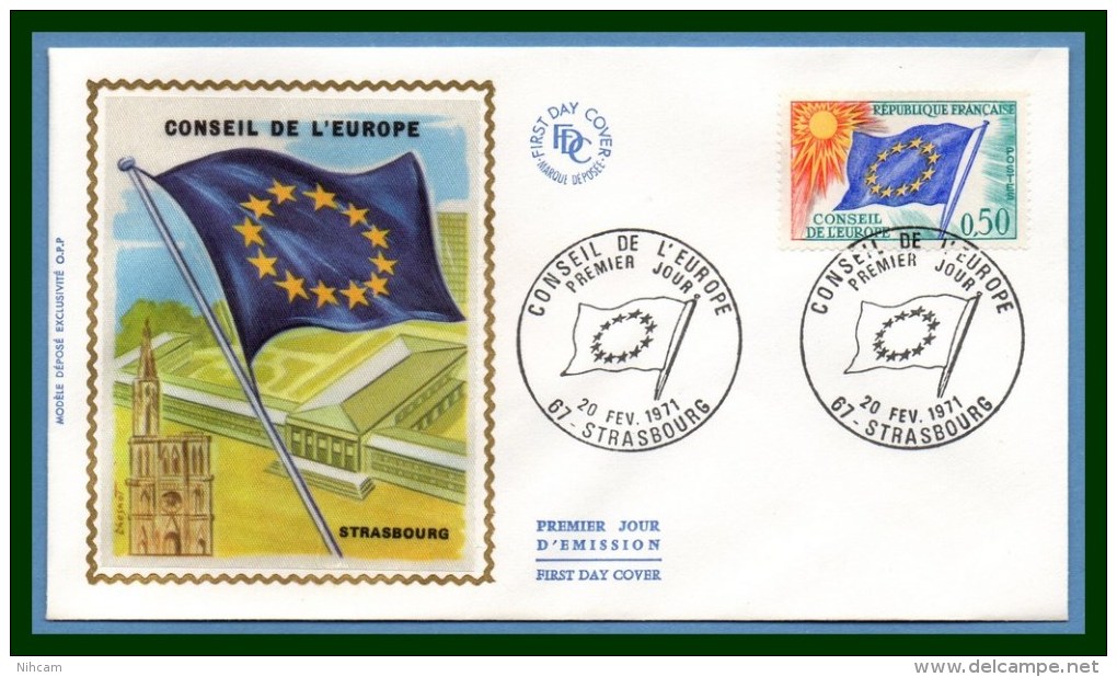 FDC Silk Soie Conseil De L' Europe Strasbourg 1971 N° S 33 Drapeau Flag - 1970-1979