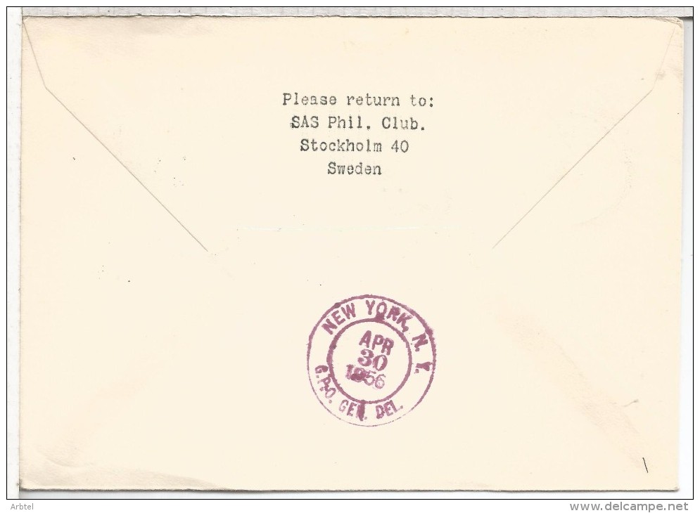 NORUEGA CC 1956 PRIMER VUELO BERGEN NEW YORK AL DORSO LLEGADA SELLOS RADIO - Briefe U. Dokumente
