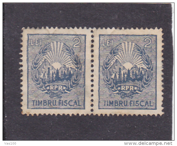 #146     FISCAUX STAMP, REVENUE STAMP, 2X STAMPS IN PAIR,    ROMANIA. - Fiscale Zegels