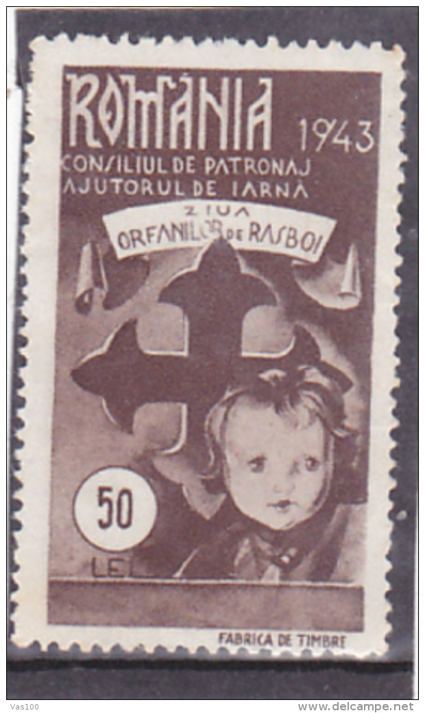 #146      FISCAUX STAMP, REVENUE STAMP PATRONAGE COUNCIL, CHILD, CROSS,     ROMANIA. - Fiscale Zegels