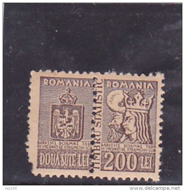 #146     OLD   REVENUE STAMP,   FISCAUX STAMP,   COAT OF ARMS,   2XSTAMPS IN PAIR  ,    ROMANIA. - Fiscale Zegels