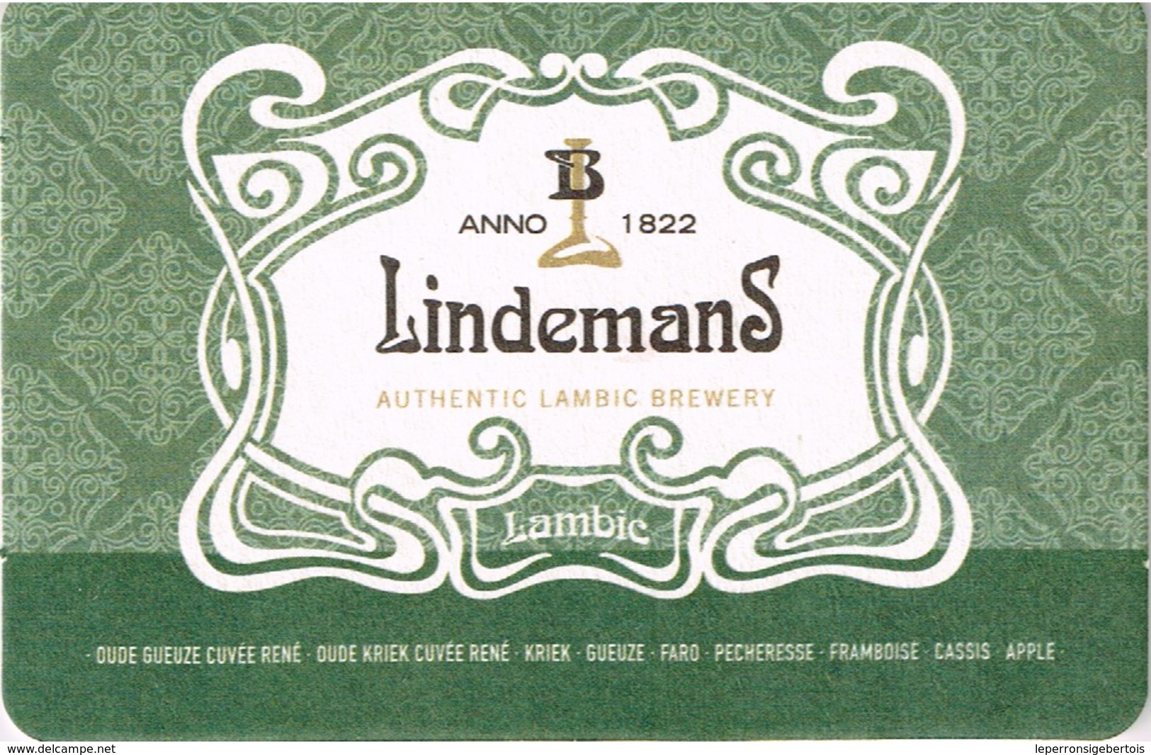 Sous-bock Brasserie Lindemans - Lambic  - Fond Vert - Bierviltjes