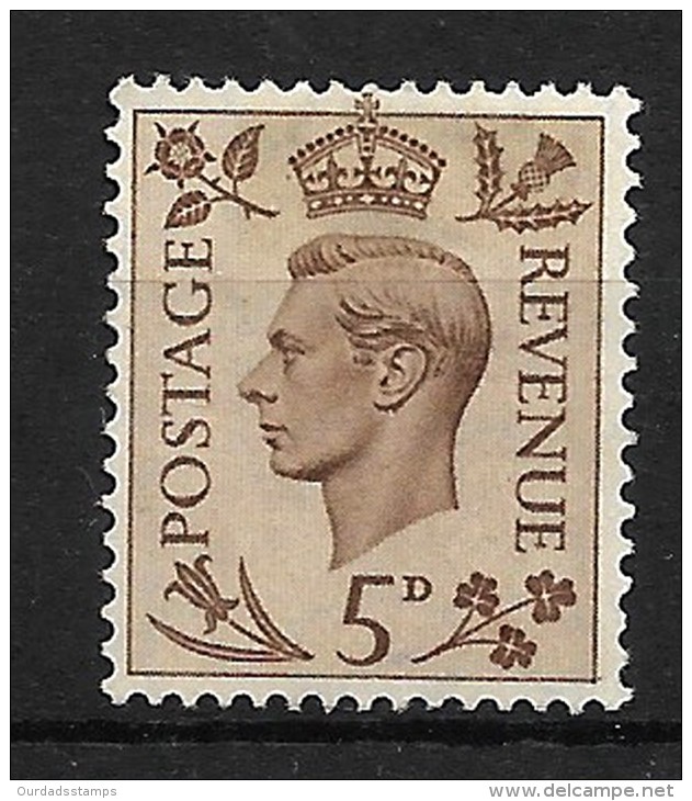 GB 1937 KGVI Definitives, 5d Brown LMM (4647) - Unused Stamps