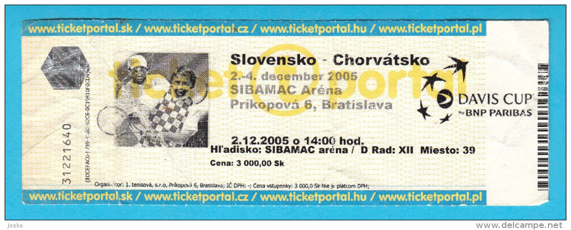 SLOVAKIA Vs CROATIA - 2005 DAVIS CUP FINAL Tennis Match Ticket * Billet Billete Biglietto Bilhete Tenis Goran Ivanisevic - Sonstige & Ohne Zuordnung