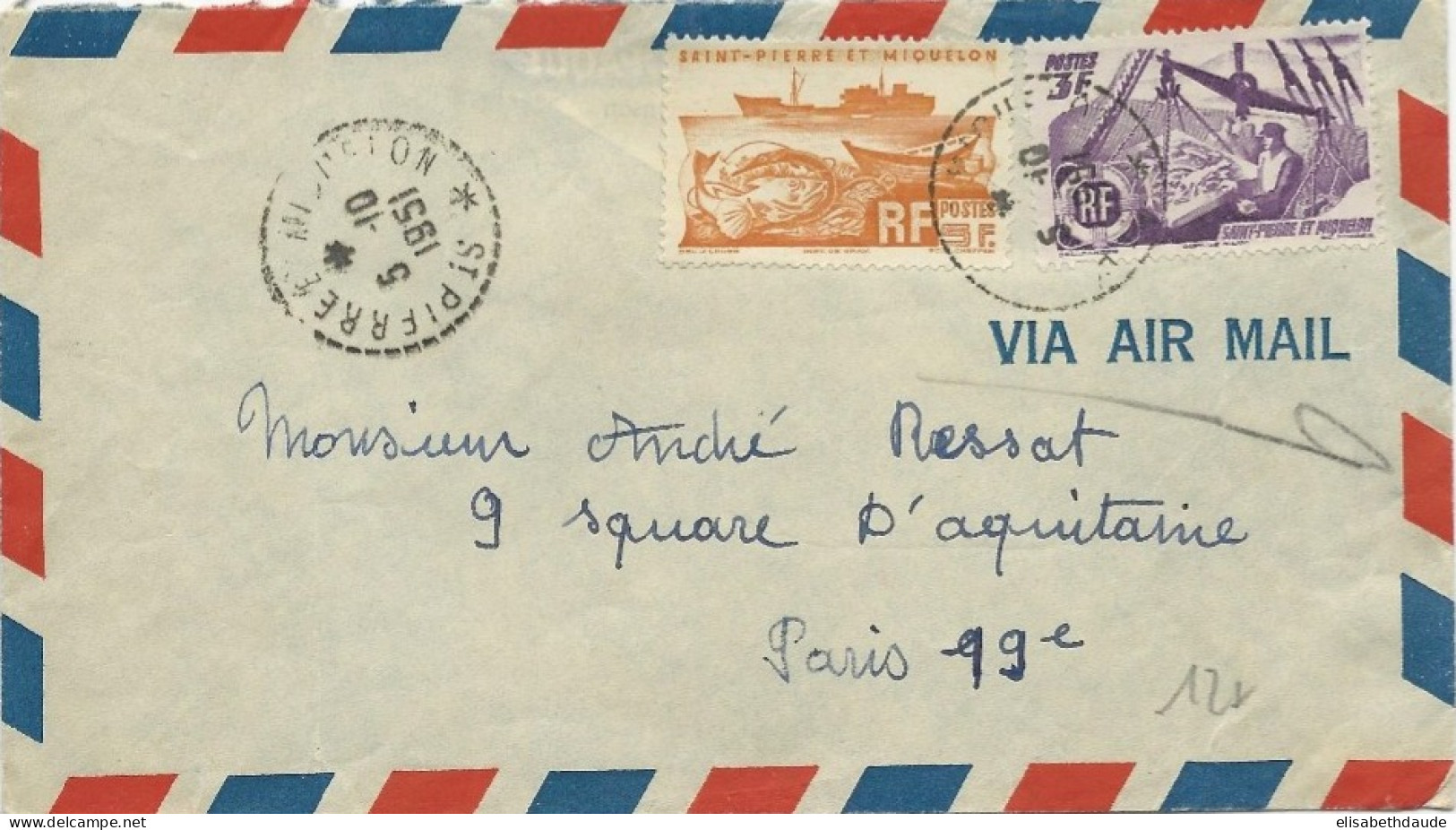 SPM - 1951 - ENVELOPPE Par AVION De ST PIERRE Pour PARIS - Storia Postale