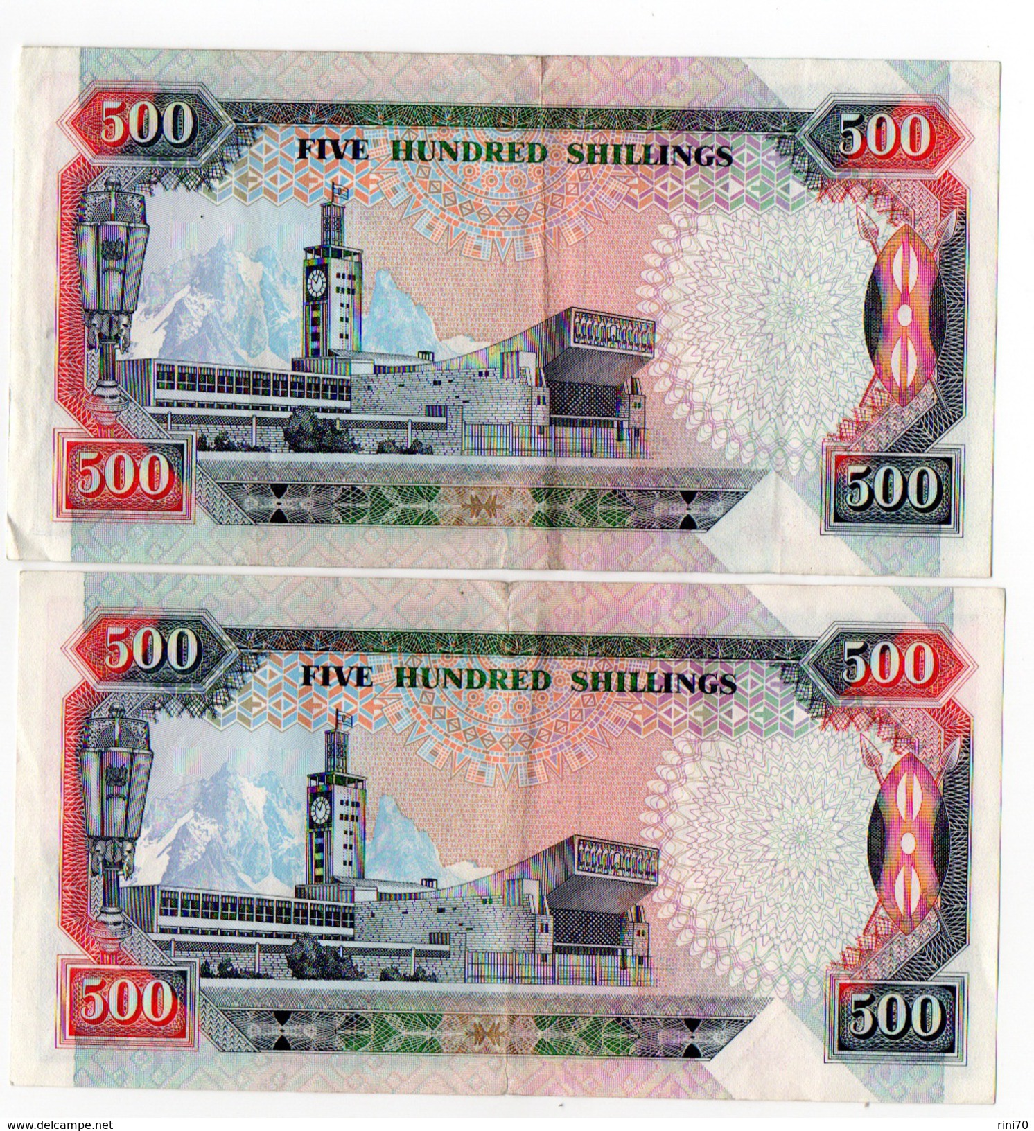 2 Banconote Kenya 500 Shilling Serie AD  Del 1992 Central Bank Shilingi Mia Tano - Kenia