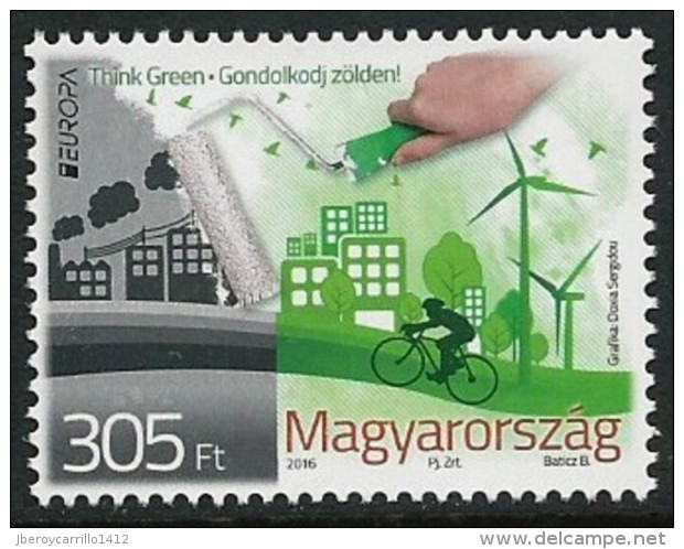 HUNGRIA/ HUNGARY/ UNGARN/ MAGYAR -  EUROPA 2016 -TEMA "ECOLOGIA -EL PENSAMIENTO VERDE -THINK GREEN".- SERIE De 1 V. - 2016