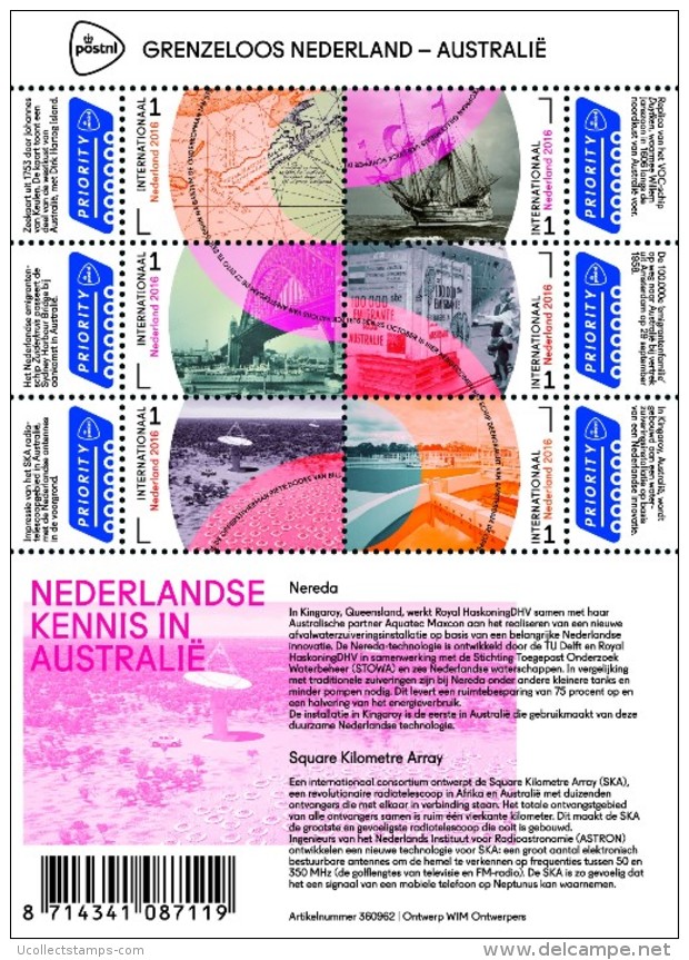 Nederland  2016  Grenzeloos Nederland - Australie  C Kennis    Vel Postfris/mnh - Unused Stamps