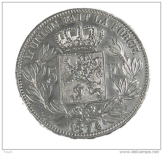 5 Francs - Belgique - 1874 - TTB - - 5 Francs